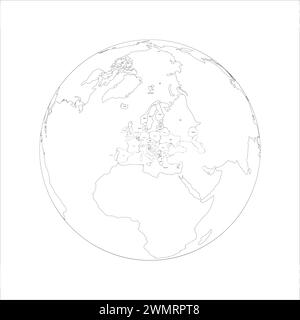 Carte politique de l'Europe. Carte de contour noir mince avec étiquettes de nom de pays sur fond blanc. Projection ortographique. Illustration vectorielle Illustration de Vecteur