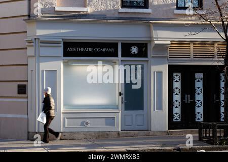 Axis Theatre Company, 1 Sheridan Square, New York, New York, NYC Storefront d'un théâtre des arts de la scène dans le quartier Greenwich Village de Manhattan. Banque D'Images