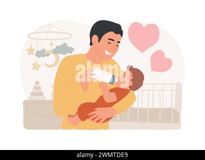 Illustration vectorielle de concept isolé de pères célibataires. Famille monoparentale, paternité, enfant heureux, fils et doughter, l'homme se nourrissant de bébé porteur, aide à l'étude, concept de vecteur de bon papa. Illustration de Vecteur