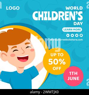 Children Day social Media illustration Flat Cartoon Hand Drawn Templates fond Illustration de Vecteur