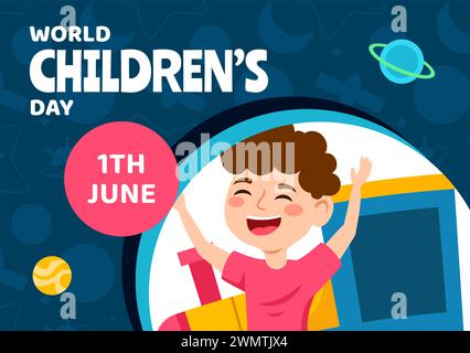 Journée des enfants fond de médias sociaux Flat Cartoon illustration de modèles dessinés à la main Illustration de Vecteur