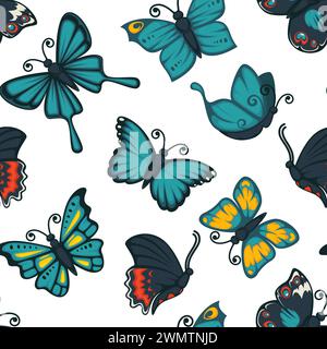 Variété de papillons colorés, modèle sans couture Illustration de Vecteur
