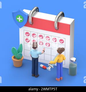 Le personnel médical prend soin de l'immunité des personnes. Médecin créer un calendrier de vaccination. Infirmière tenant la seringue. Concept de campagne de vaccination. Appartement Isometri Banque D'Images