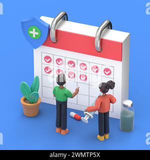 Le personnel médical prend soin de l'immunité des personnes. Médecin créer un calendrier de vaccination. Infirmière tenant la seringue. Concept de campagne de vaccination. Appartement Isometri Banque D'Images