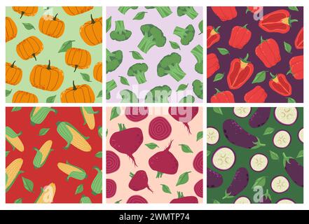 Ensemble de motifs décoratifs avec des légumes naturels Illustration de Vecteur