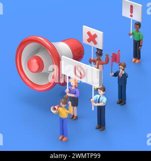 Activité sociale et concept de protestation. Peut être utilisé pour la bannière web, infographie, images de héros. Illustration 3D isométrique plate. Banque D'Images