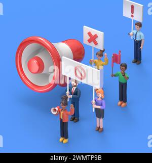 Activité sociale et concept de protestation. Peut être utilisé pour la bannière web, infographie, images de héros. Illustration 3D isométrique plate. Banque D'Images