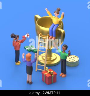 Bannière de concept de succès. Peut être utilisé pour la bannière web, infographie, images de héros. Illustration 3D isométrique plate isolée sur fond blanc. Banque D'Images