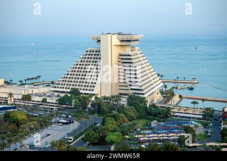 Belle vue aérienne du Sheraton Grand Hotel Doha Banque D'Images