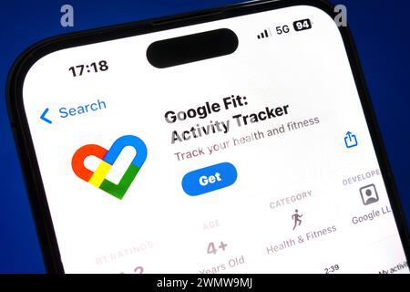 Nanning, Chine - 26 février 2024. Application Google Fit Activity Tracker. Google Fit est une plateforme de suivi de la santé développée par Google. Banque D'Images