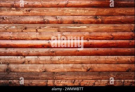 Mur de cabine en bois en rondins comme arrière-plan, vieille texture en bois Banque D'Images