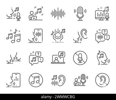 Icônes de ligne vocale. Messagerie vocale, enregistrement microphone et silence. Vecteur Illustration de Vecteur