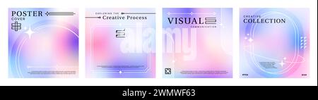 Fond d'affiche dégradé y2k esthétique avec des formes abstraites. Ensemble moderne et tendance de modèles vectoriels avec des gradients fluides. Conceptions de style minimaliste avec des figures géométriques, des lignes et des éléments graphiques Illustration de Vecteur