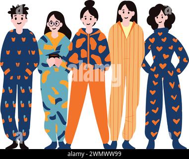 les gens portant un pyjama plat style isolé sur fond Illustration de Vecteur