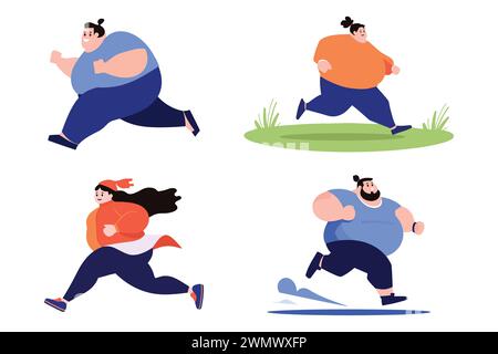 fat personne running collection plat style sur fond Illustration de Vecteur