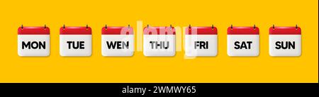 Icônes de calendrier avec jours de la semaine. Jours ouvrables comme lundi, mardi et mercredi, jeudi ou vendredi. Week-end comme samedi, dimanche. Vecteur Illustration de Vecteur