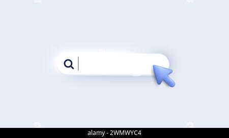 Barre de recherche modèle 3d pour le site Web. Recherche de navigation pour navigateur Web. illustration de la souris à flèche 3d. Illustration de Vecteur