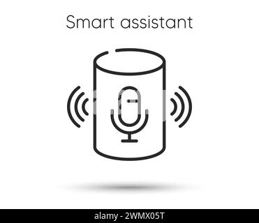 Icône de ligne de l'assistant vocal. Panneau de haut-parleur intelligent. Haut-parleur radio avec symbole de microphone. Vecteur Illustration de Vecteur