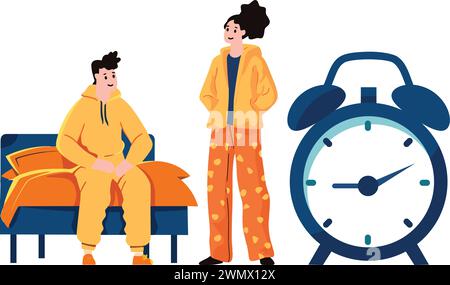 les gens portant un pyjama plat style isolé sur fond Illustration de Vecteur