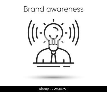 Icône de ligne de notoriété de la marque. Signe d'idée commerciale. Personne portant le symbole d'une ampoule. Illustration vectorielle Illustration de Vecteur