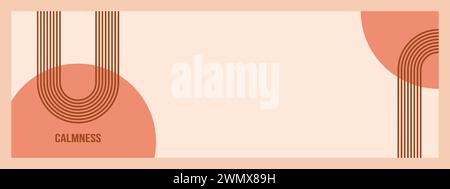 Modèle de bannière minimaliste à arches zen géométriques avec texte - calme. Formes boho abstraites dans une esthétique rétro pour une utilisation de design polyvalente. Conception de concept vectoriel. Illustration de Vecteur