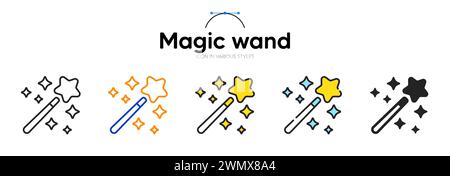 Icône de ligne de baguette magique dans différents styles. Style de contour bicolore. Symbole de bâton magicien pour application web. Vecteur Illustration de Vecteur