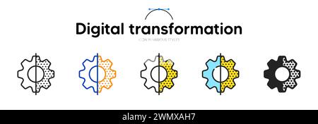 Icône de ligne de transformation numérique dans différents styles. Style de contour bicolore. Symbole Web de conversion de données. Vecteur Illustration de Vecteur