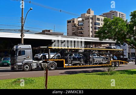 RIBEIRAO PRETO, SAO PAULO, BRÉSIL - 29 décembre 2023 : camion de cigogne sur l'avenue Banque D'Images