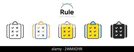 Icône de ligne de règle dans différents styles. Style de contour bicolore. Symbole de conformité réglementaire pour l'application Web. Vecteur Illustration de Vecteur