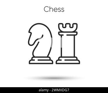 Icône de ligne d'échecs. Panneau de stratégie de jeu de société. Chevalier et symbole de pièce d'échecs de tour. Illustration vectorielle Illustration de Vecteur
