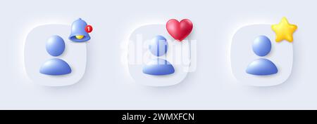 Boutons 3D de l'espace réservé à l'avatar. Meilleur ami, rappel de nouveau message et icône Likes de médias sociaux. Illustration vectorielle Illustration de Vecteur