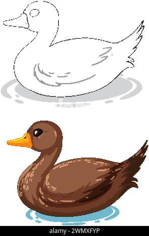 Deux canards stylisés flottant paisiblement sur l'eau Illustration de Vecteur