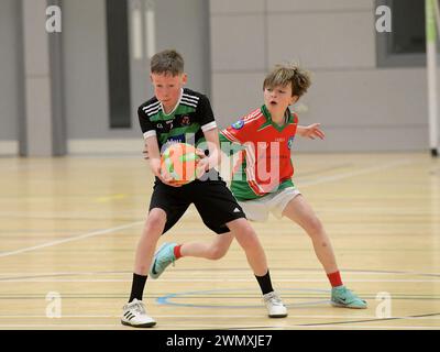 Les élèves du primaire participent aux championnats de football gaélique des écoles Derry 2024. Photo : George Sweeney / Alamy Banque D'Images