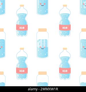 Modèle sans couture de l'eau, soda, boisson, bouteille, boîte, vecteur h2o Illustration de Vecteur