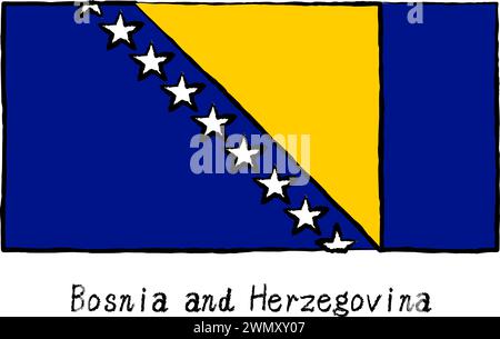 Drapeau du monde de style analogique dessiné à la main, Bosnie-Herzégovine, illustration vectorielle Illustration de Vecteur