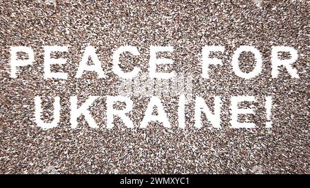 Concept conceptuel vaste communauté de personnes formant le message DE PAIX POUR L'UKRAINE. 3d illustration métaphore pour le patriotisme, arrêter la guerre, la liberté Banque D'Images