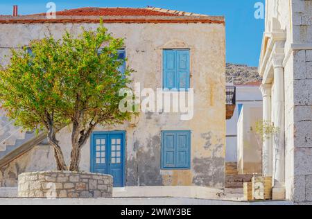 Grèce, îles du Dodécanèse, île de Halki, vieille ville Banque D'Images