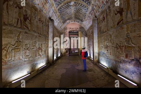 Egypte, Sohag, Abydos, Abydos ville de pèlerinage des Pharaons inscrit au patrimoine mondial de l'UNESCO, temple de Seti Ier Banque D'Images