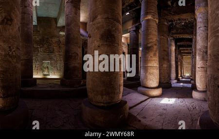 Egypte, Sohag, Abydos, Abydos ville de pèlerinage des Pharaons inscrit au patrimoine mondial de l'UNESCO, temple de Seti I, salle hypostyle Banque D'Images