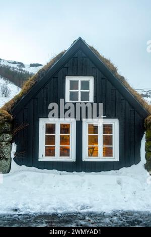 Islande, Côte Sud, région de Sudurland, Skogar, musée Skogar, village transformé en musée à ciel ouvert Banque D'Images