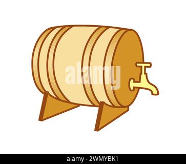 Baril de bière en bois avec robinet, illustration vectorielle de dessin animé Illustration de Vecteur