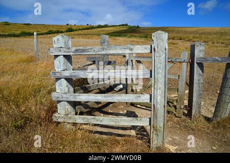 Embrasser porte sur le sentier de la côte sud-ouest, île de Purbeck, Dorset, Royaume-Uni Banque D'Images