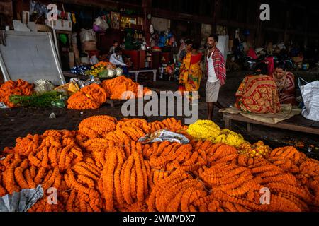 Inde, Bengale, Calcutta, le marché aux fleurs Mullick Ghat Banque D'Images