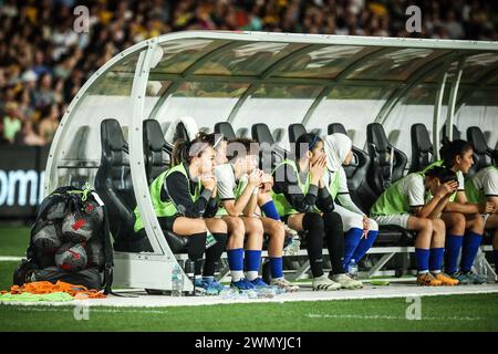 Melbourne, Victoria, Australie. 28 février 2024. MELBOURNE, AUSTRALIE - FÉVRIER 28 : banc de l'Ouzbékistan lors du tournoi olympique féminin de football AFC Paris 2024 match de qualification asiatique Round 3 entre les Matildas australiens et l'Ouzbékistan au Marvel Stadium le 28 février 2024 à Melbourne, Australie. (Crédit image : © Chris Putnam/ZUMA Press Wire) USAGE ÉDITORIAL SEULEMENT! Non destiné à UN USAGE commercial ! Banque D'Images