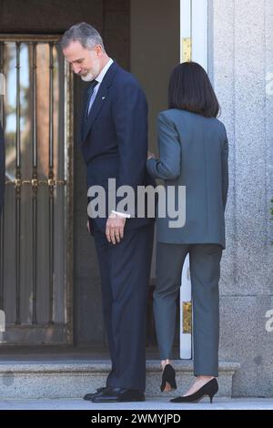 Madrid. Espagne. 20240228, le roi Felipe VI d'Espagne, la reine Letizia d'Espagne assiste à un déjeuner en l'honneur du président du Paraguay et de sa femme au Palais Zarzuela le 28 février 2024 à Madrid, Espagne Banque D'Images