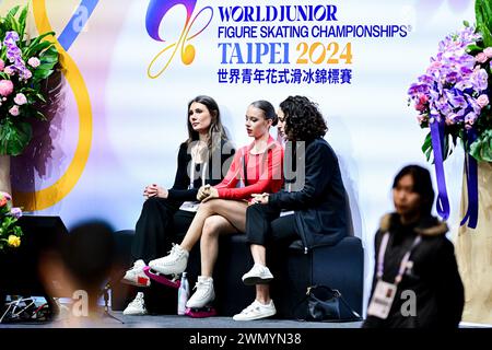 Anthea GRADINARU (sui), à Kiss & Cry, dans le cadre du programme junior féminin court, aux Championnats du monde junior de patinage artistique 2024 de l'ISU, à Taipei Arena, le 28 février 2024 à Taipei City, Taiwan. Crédit : Raniero Corbelletti/AFLO/Alamy Live News Banque D'Images