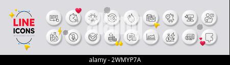 Puzzle, rapport comptable et nouvelles icônes de ligne de message. Pour l'application Web, impression. Boutons blancs icônes 3D. Vecteur Illustration de Vecteur