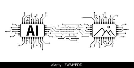 ai à l'image. Pictogramme IA de l'intelligence artificielle. Technologie liée à l'intelligence artificielle, ordinateurs et systèmes qui sont intelligents, graphiques Banque D'Images