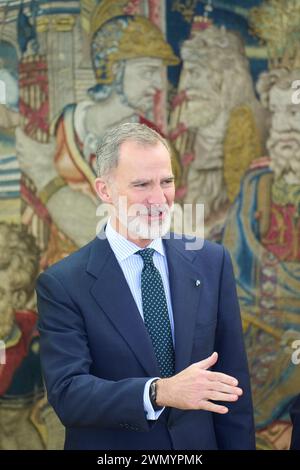 Madrid, Madrid, Espagne. 28 février 2024. Le Roi Felipe VI d'Espagne assiste à une réunion au Palais Zarzuela le 28 février 2024 à Madrid, Espagne (image crédit : © Jack Abuin/ZUMA Press Wire) USAGE ÉDITORIAL SEULEMENT! Non destiné à UN USAGE commercial ! Banque D'Images