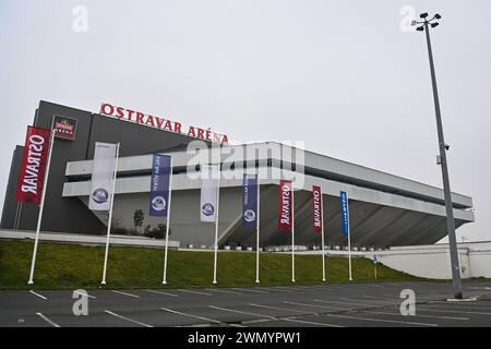 Ostrava, République tchèque. 28 février 2024. Ostravar Arena, Ostrava, République tchèque, 28 février 2024. Le Championnat du monde de hockey sur glace sera accueilli par Prague (O2 Arena) et Ostrava (Ostravar Arena) du 10 au 26 mai 2024. Crédit : Jaroslav Ozana/CTK photo/Alamy Live News Banque D'Images